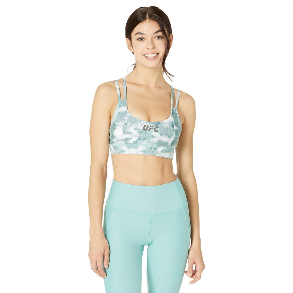 UFC Quartz Print Strappy Sports Bra Slate Green LG